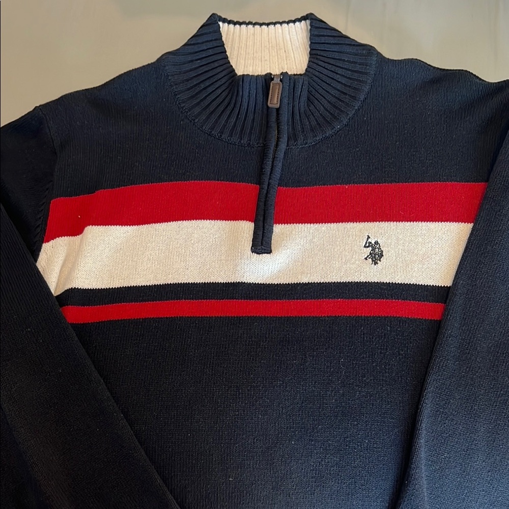 Men's Navy and Red Polo Sweater